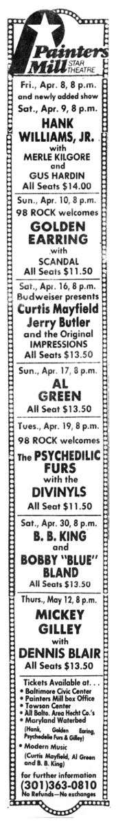 Golden Earring show ad April 10 1983 Owing's Mill - Painters Mill